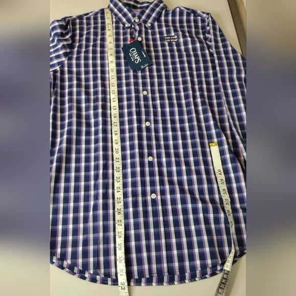 NWT Chaps Men's Medieval Blue Multi Windowpane Stretch Button Down Shirt Size M - Picture 15 of 15